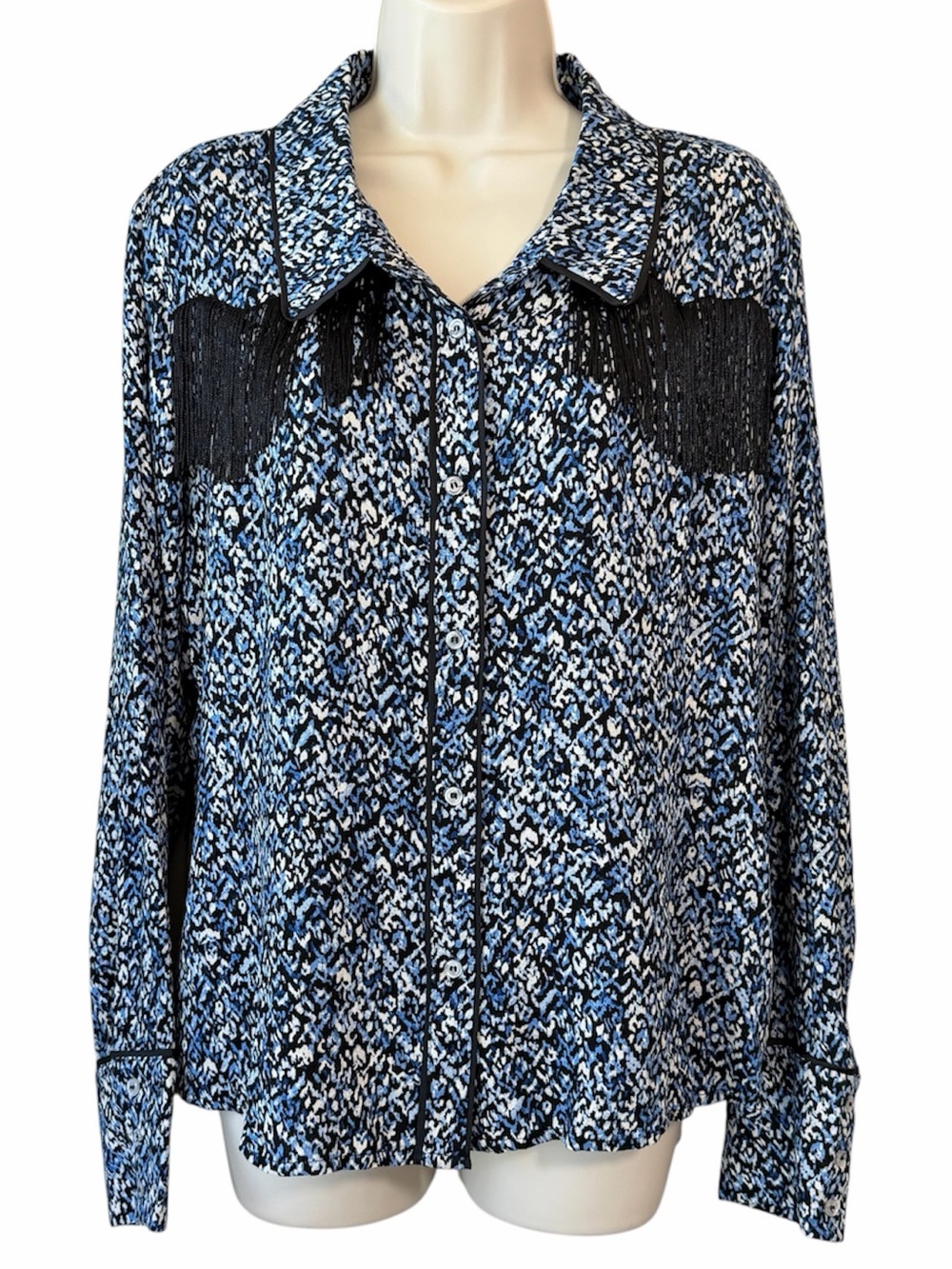NWT Idyllwind x Miranda Lambert XL Blue Fringed Blouse Button Up Long Sleeve
